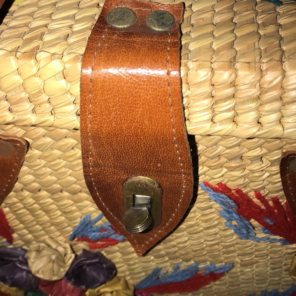 Vtg 1970s Handwoven Boho Straw Floral Handbag - Picture 7 of 14